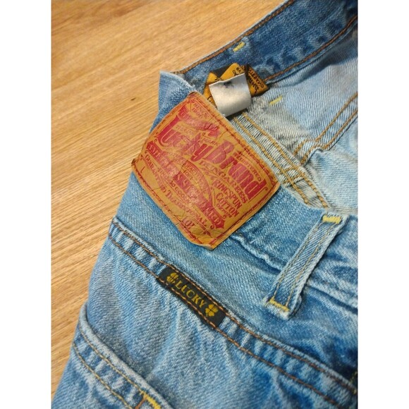 VTG Lucky Brand 165 Jeans Mens 36x32 Straight Leg Dark Wash Blue Denim Distress - Picture 6 of 14